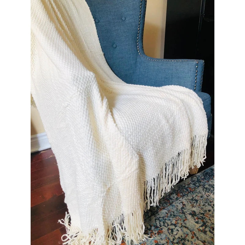 Cream Boho Throw Blanket with Fringe| Cream Throw Blanket