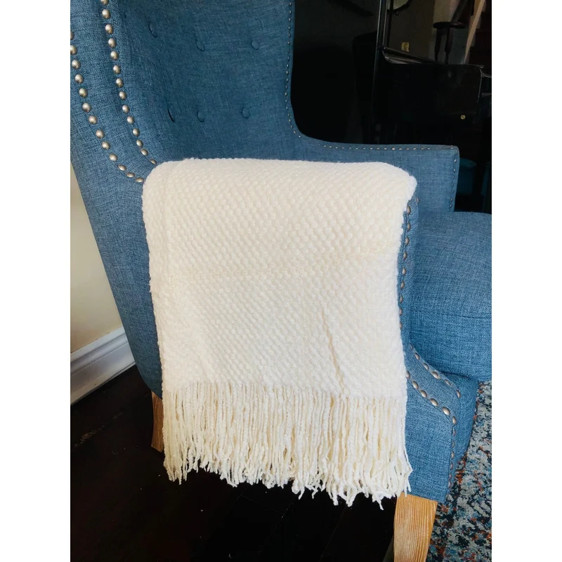 Cream Boho Throw Blanket with Fringe| Cream Throw Blanket