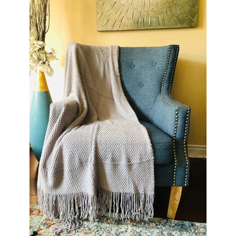 Gray Throw Blanket with Fringe| Gray Throw Blanket