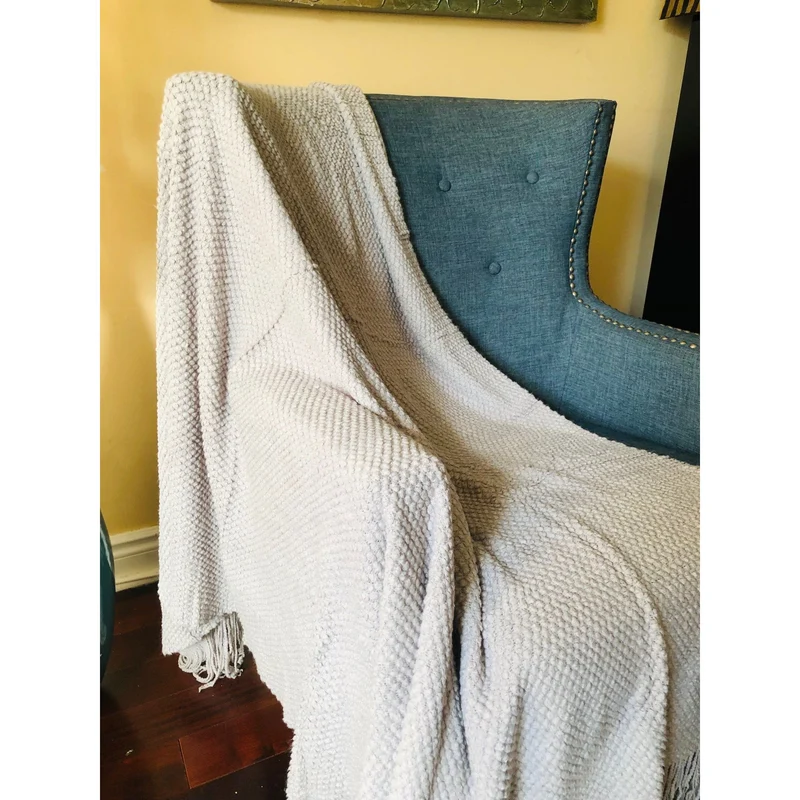 Gray Throw Blanket with Fringe| Gray Throw Blanket