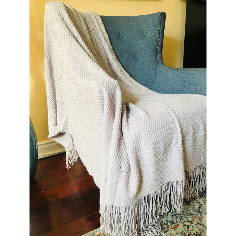 Gray Throw Blanket with Fringe| Gray Throw Blanket