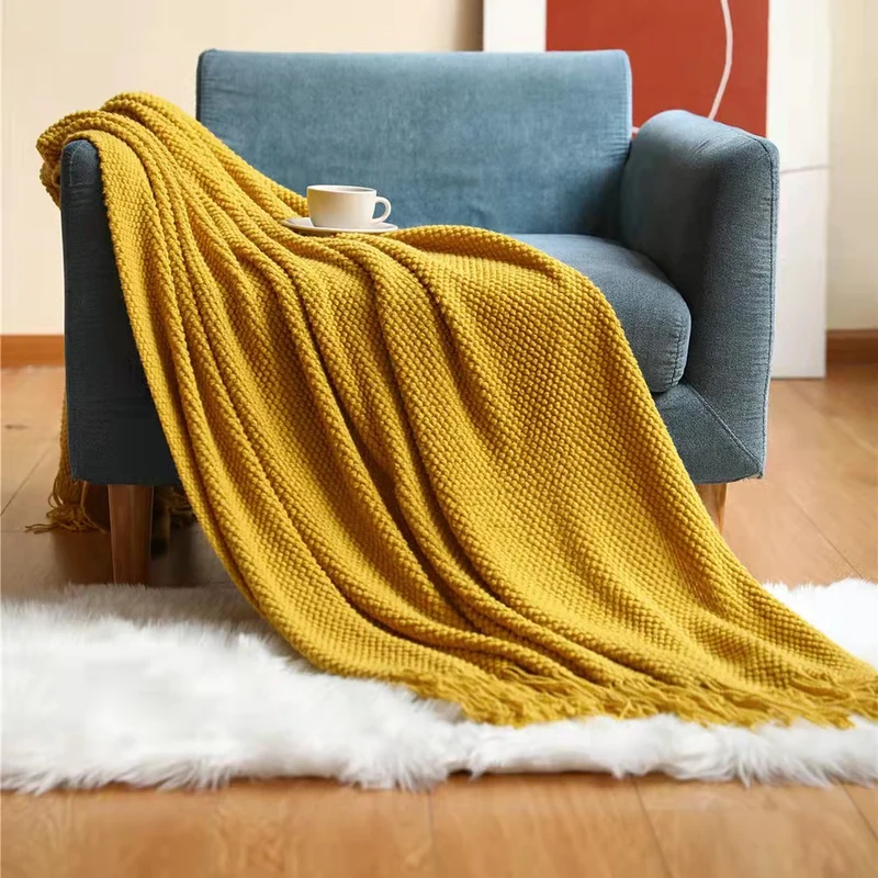 Yellow Throw Blanket with Fringe| Yellow Boho Throw Blanket