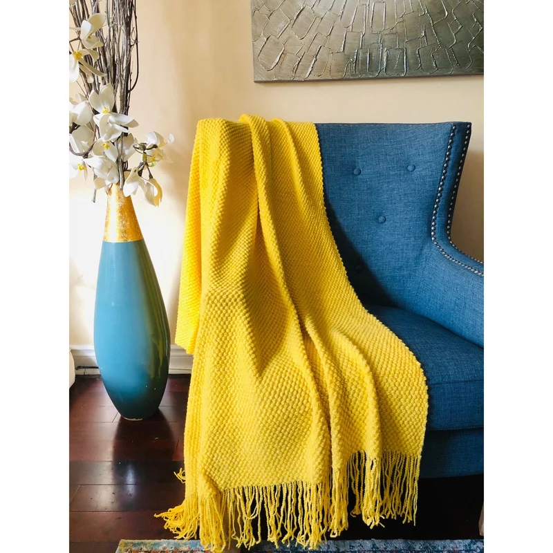 Yellow Throw Blanket with Fringe| Yellow Boho Throw Blanket
