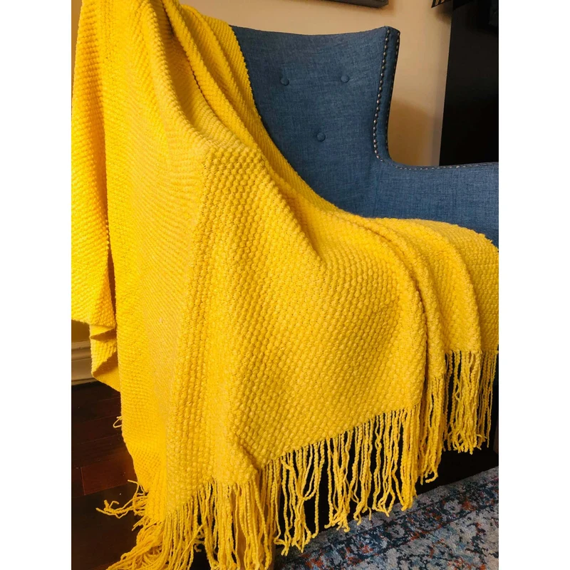 Yellow Throw Blanket with Fringe| Yellow Boho Throw Blanket