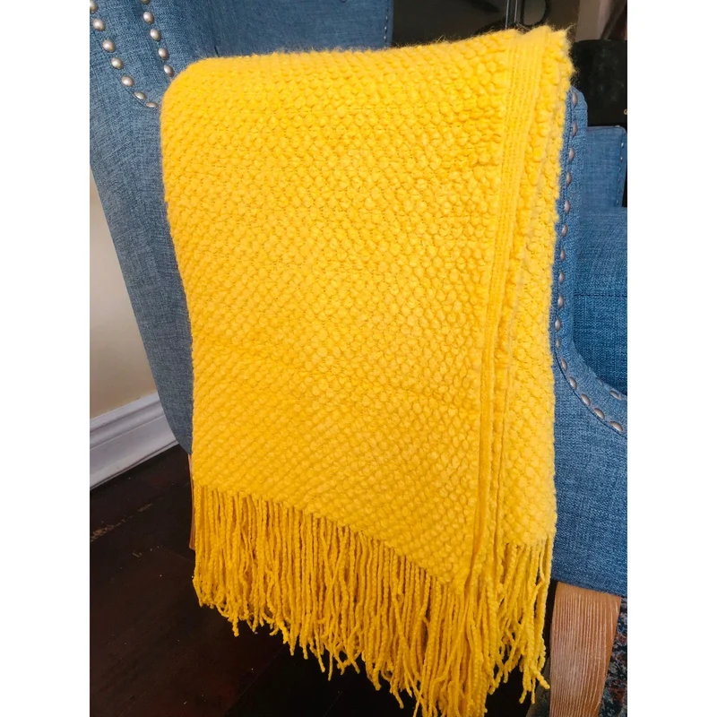 Yellow Throw Blanket with Fringe| Yellow Boho Throw Blanket