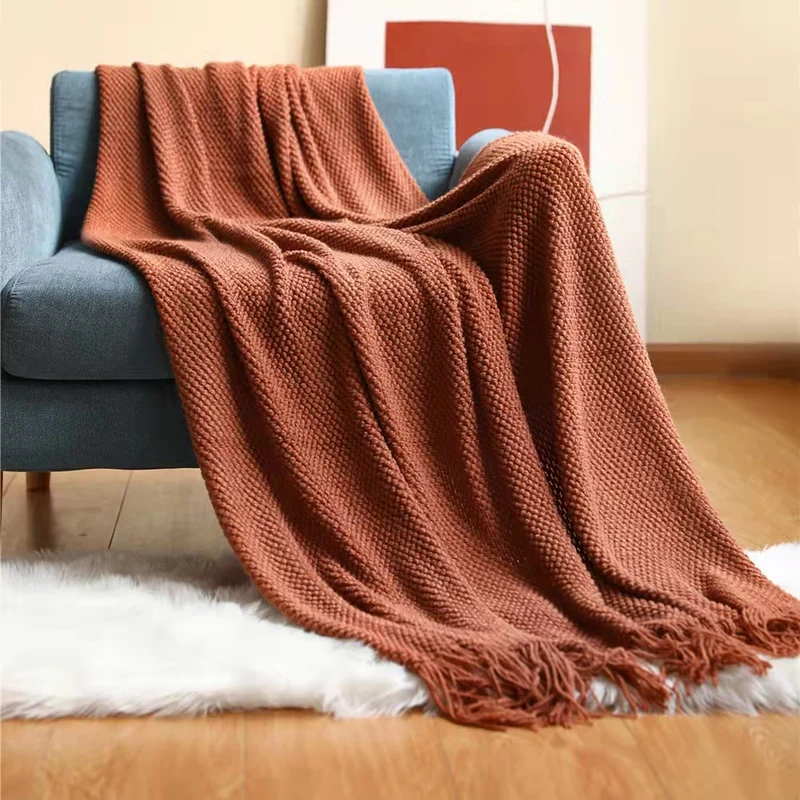 Fall Rust Throw Blanket with Fringe| Orange Throw Blanket | Fall Boho Throw Blanket