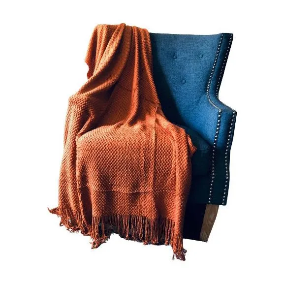 Fall Rust Throw Blanket with Fringe| Orange Throw Blanket | Fall Boho Throw Blanket