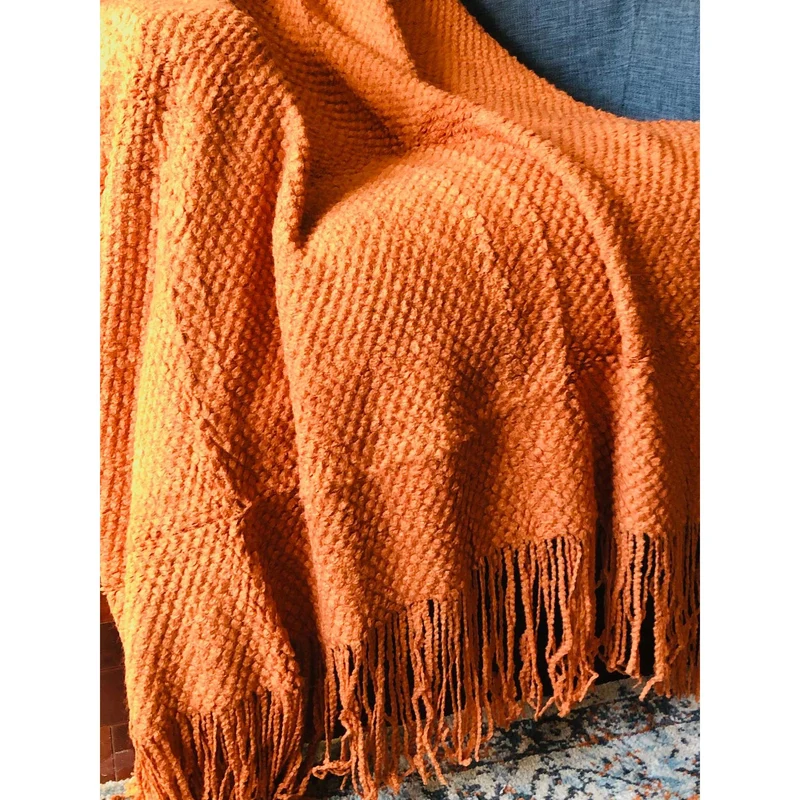 Fall Rust Throw Blanket with Fringe| Orange Throw Blanket | Fall Boho Throw Blanket