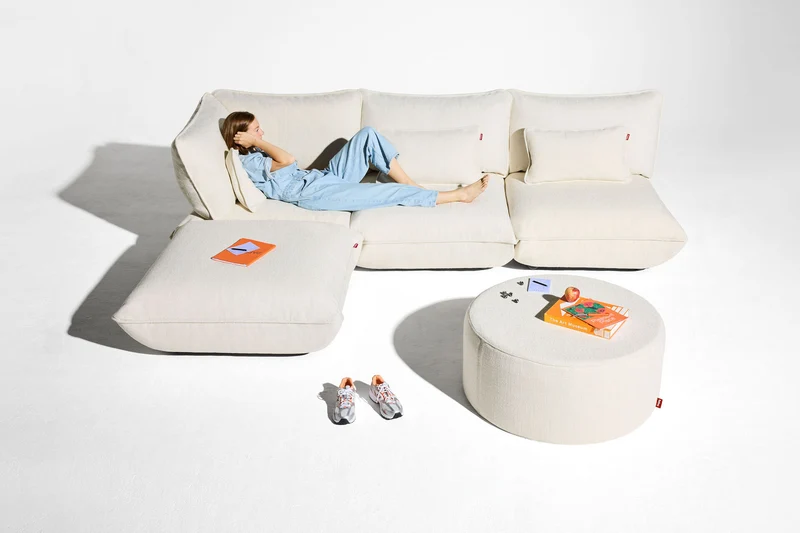 Pouf en polyester recyclé crème 108x108x44 cm Sumo Bouclé - Fatboy