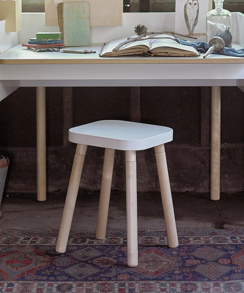 Oeuf NYC Square Stool, Weiss / Birke