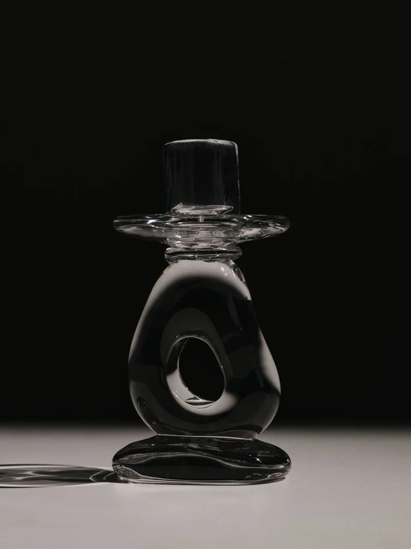 Bougeoir en verre soufflé transparent 9 x 16 cm Damo - Ferm Living