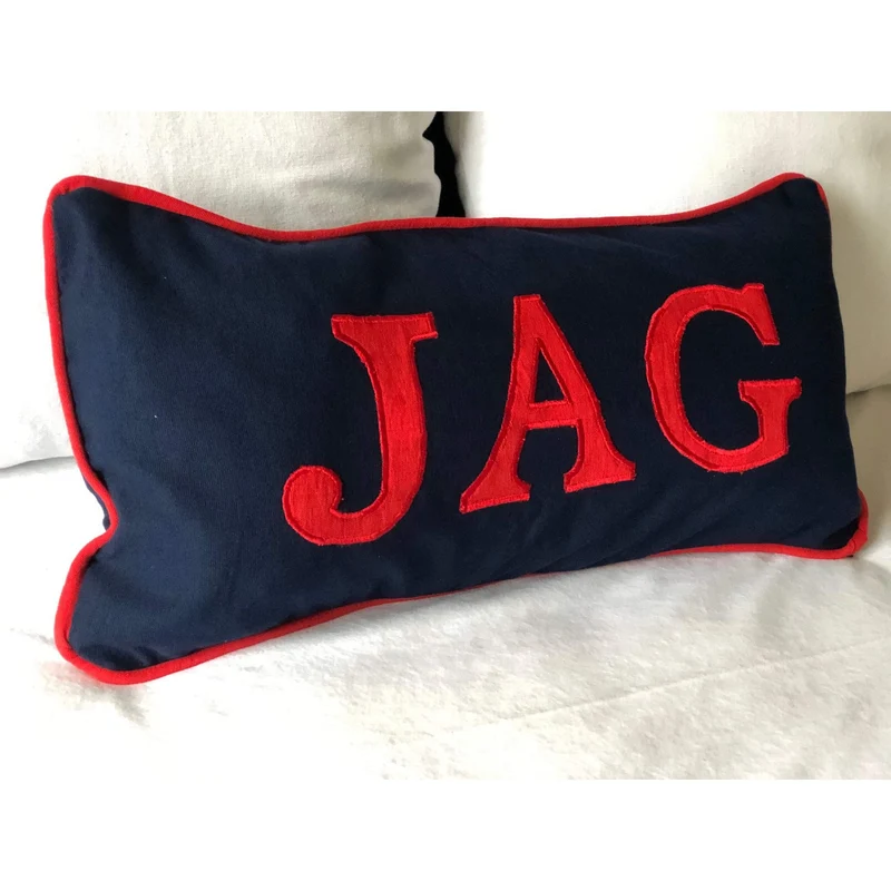 Large Blue Applique Monogram Pillow