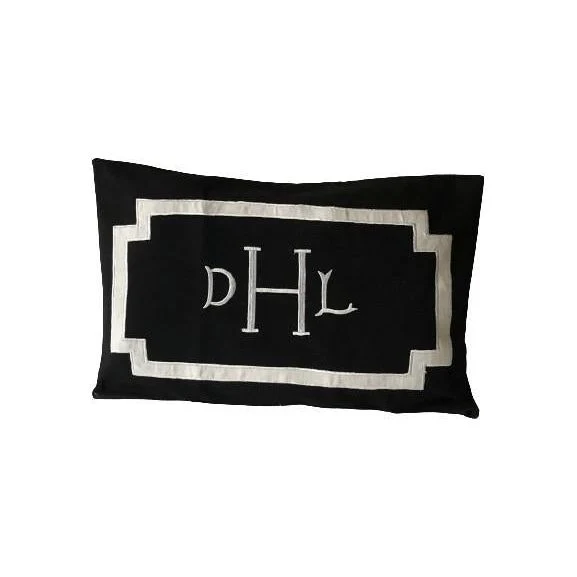 Black Monogram Pillow, Black Bed Throw Pillow