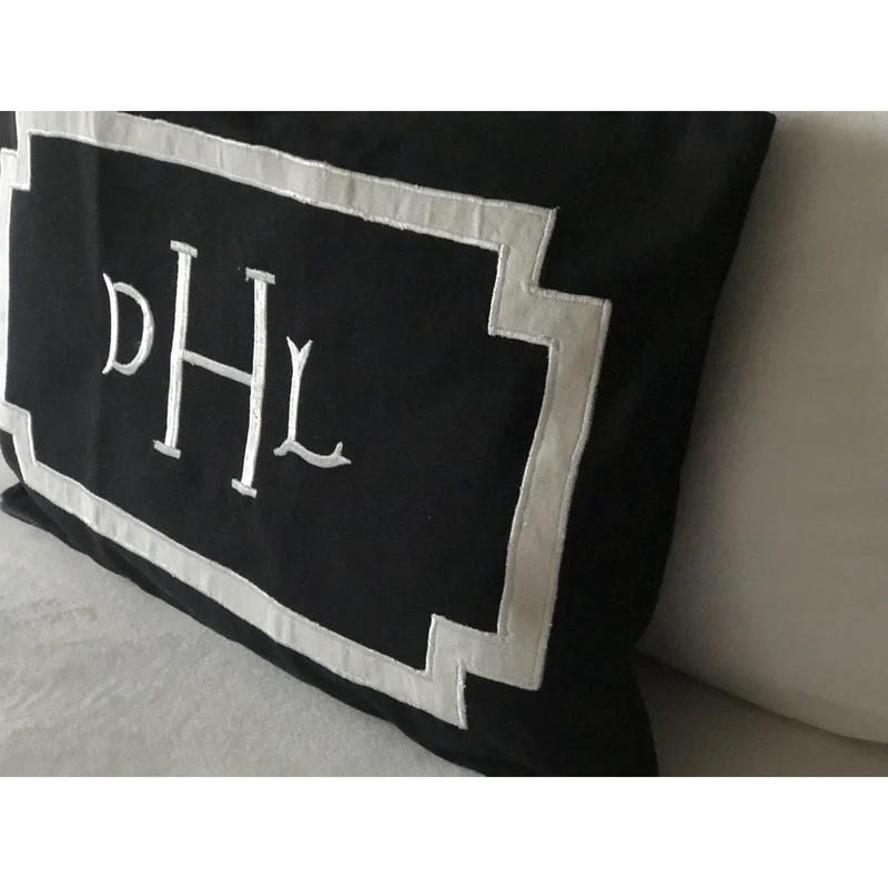 Black Monogram Pillow, Black Bed Throw Pillow