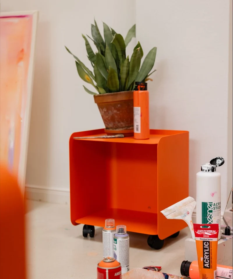Table d'appoint à roulettes en acier orange sprizz 40x30x43,5cm Juno - Metallbude