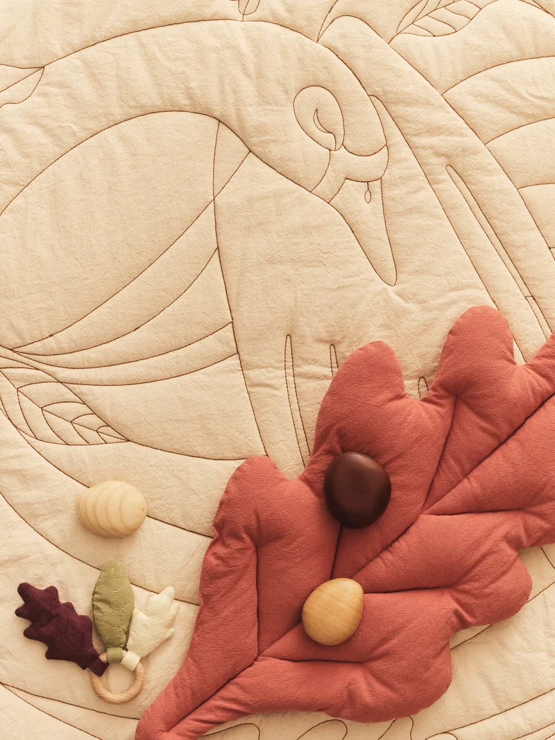 2 Coussins feuilles d’automne en coton recyclé bio vert et terracotta Leaf - Ferm Living