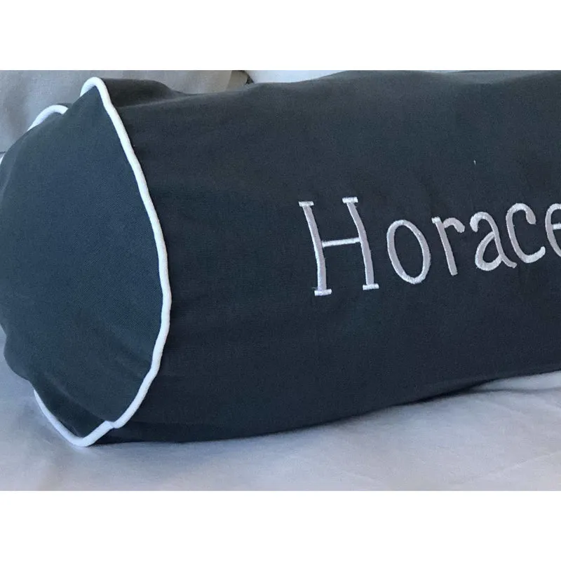 Personalized Gray Cushions, Gray Monogrammed Bolster Pillow Covers
