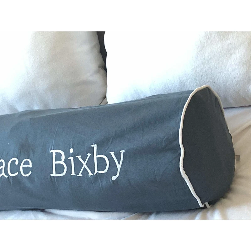 Personalized Gray Cushions, Gray Monogrammed Bolster Pillow Covers