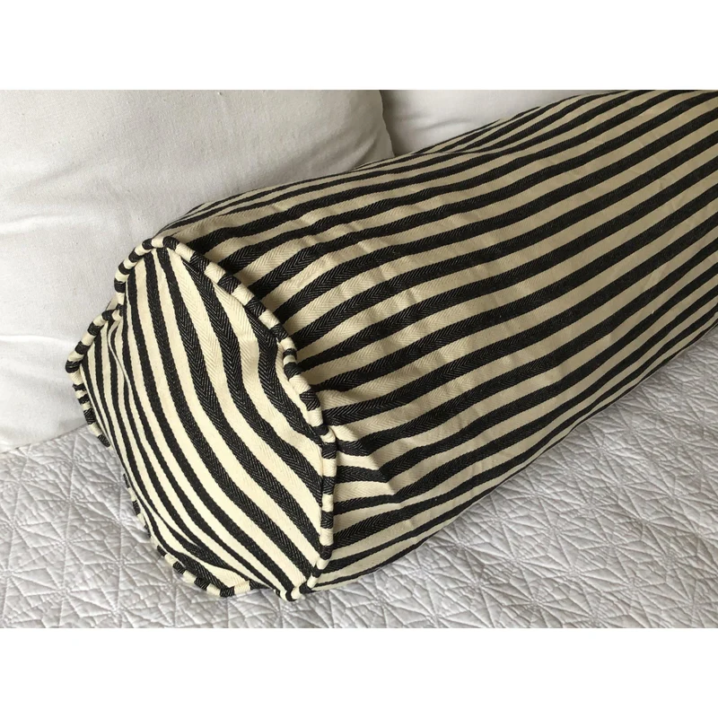 Farmhouse Decorative Pillows, Bolster Ticking Pillow