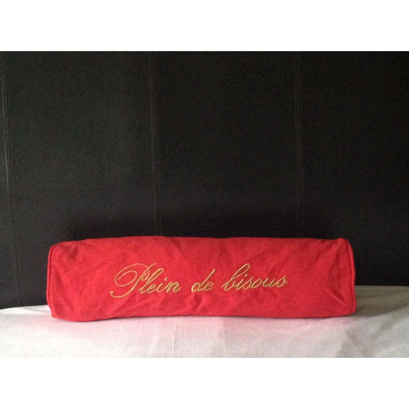 Personalized Red Bolster Pillows, Word Round Decorative Pillows