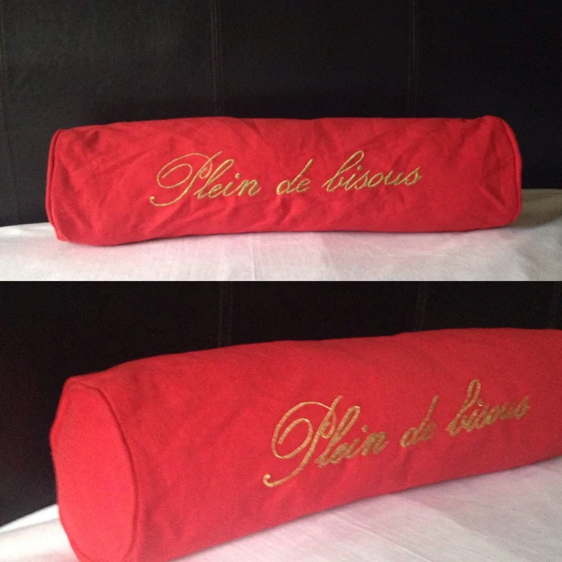 Personalized Red Bolster Pillows, Word Round Decorative Pillows