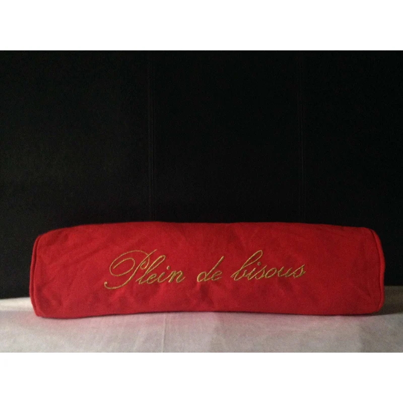 Personalized Red Bolster Pillows, Word Round Decorative Pillows