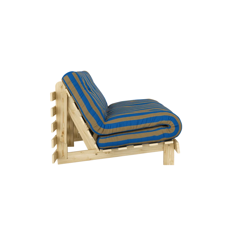 Canapé-lit en pin massif avec matelas rayé bordeaux et bleu clair 160x200cm Raw roots - Karup Design