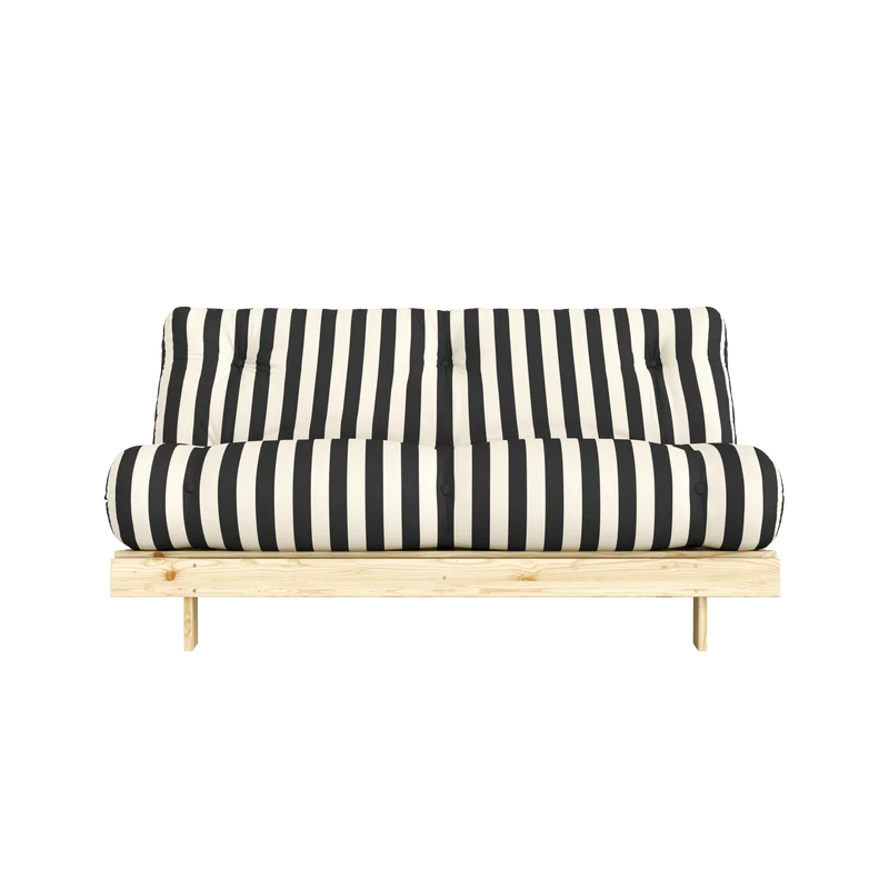 Canapé-lit en pin massif avec matelas rayé blanc et noir 160x200cm Raw roots - Karup Design
