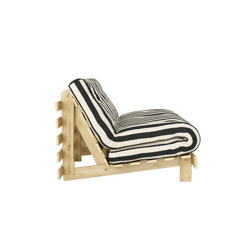 Canapé-lit en pin massif avec matelas rayé blanc et noir 160x200cm Raw roots - Karup Design