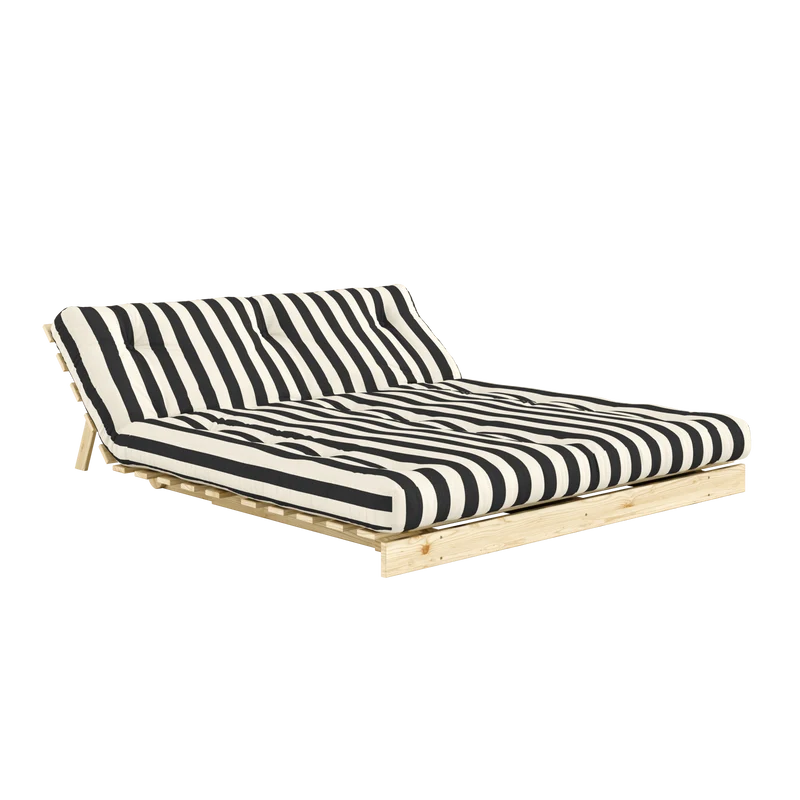 Canapé-lit en pin massif avec matelas rayé blanc et noir 160x200cm Raw roots - Karup Design