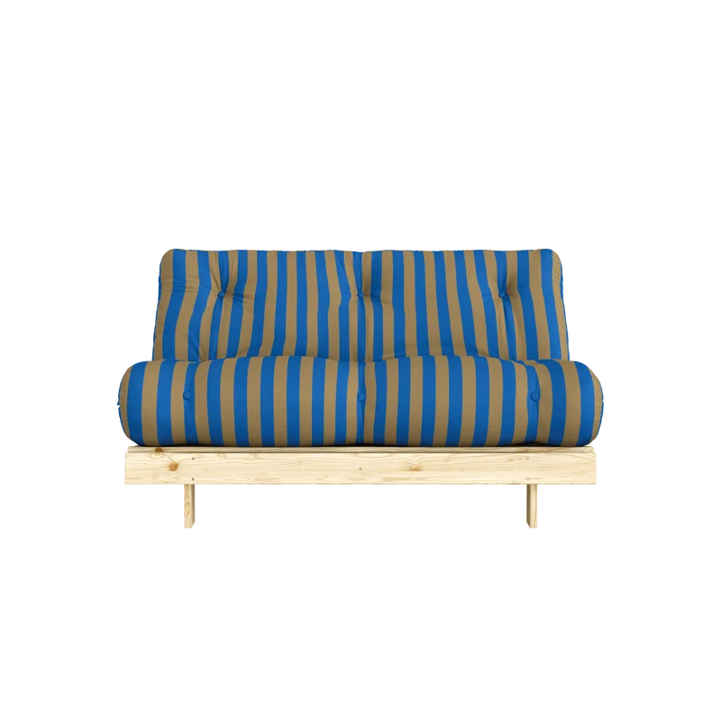 Canapé-lit en pin massif avec matelas rayé orange et marron 140x200cm Raw roots - Karup Design