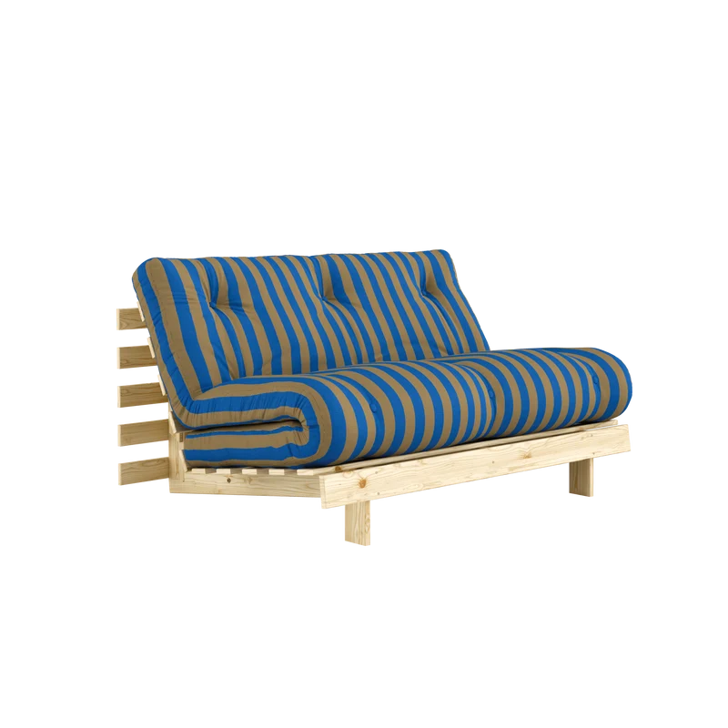 Canapé-lit en pin massif avec matelas rayé orange et marron 140x200cm Raw roots - Karup Design