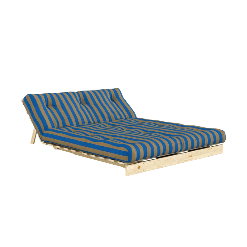 Canapé-lit en pin massif avec matelas rayé orange et marron 140x200cm Raw roots - Karup Design
