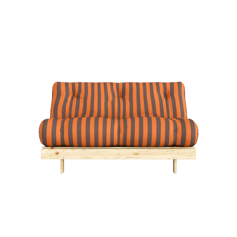 Canapé-lit en pin massif avec matelas rayé orange et marron 140x200cm Raw roots - Karup Design