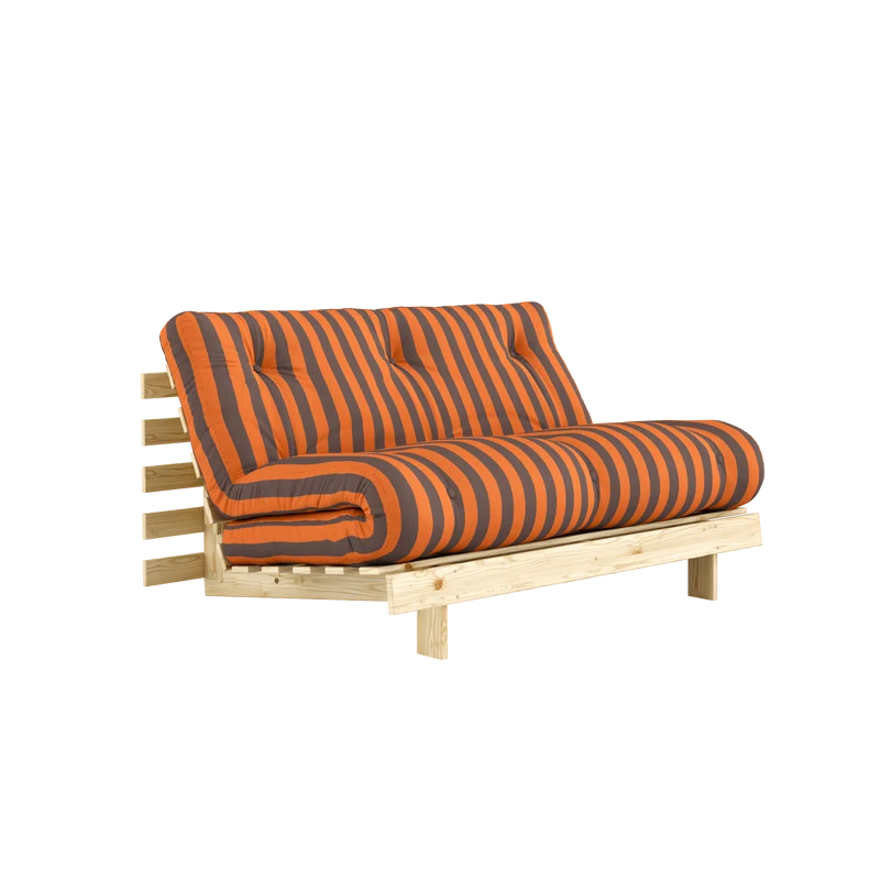 Canapé-lit en pin massif avec matelas rayé orange et marron 140x200cm Raw roots - Karup Design