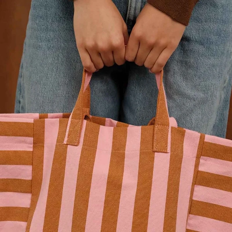 ELISABETH TOTE BAG - CARAMEL / STRAWBERRY STRIPES