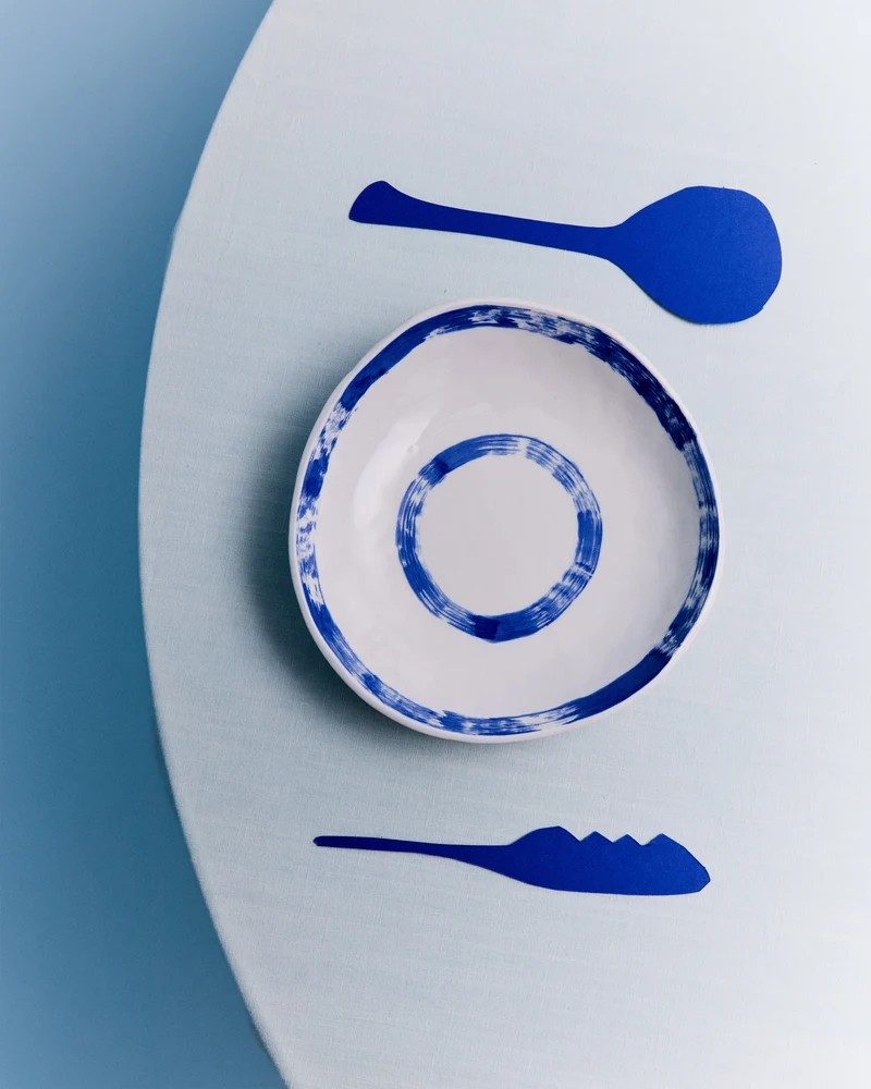 Bol rond en grès blanc et bleu 21x4,7cm 01 Line-up - Serax