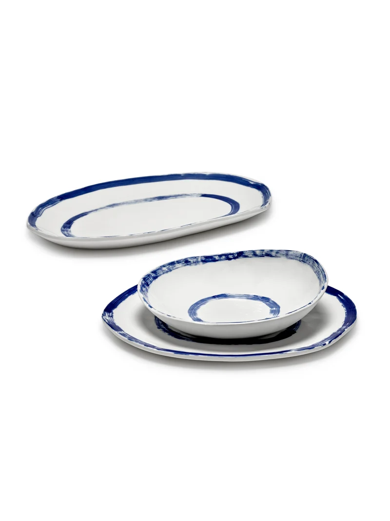 Bol rond en grès blanc et bleu 21x4,7cm 01 Line-up - Serax