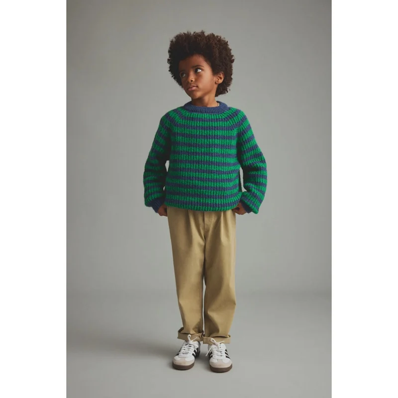 VIGO KNIT KIDS STRIPE SWEATER - GRASS NAVY
