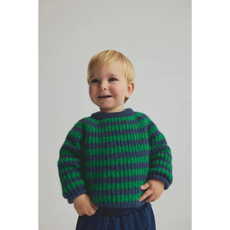 VIGO KNIT STRIPE BABY SWEATER - GRASS NAVY