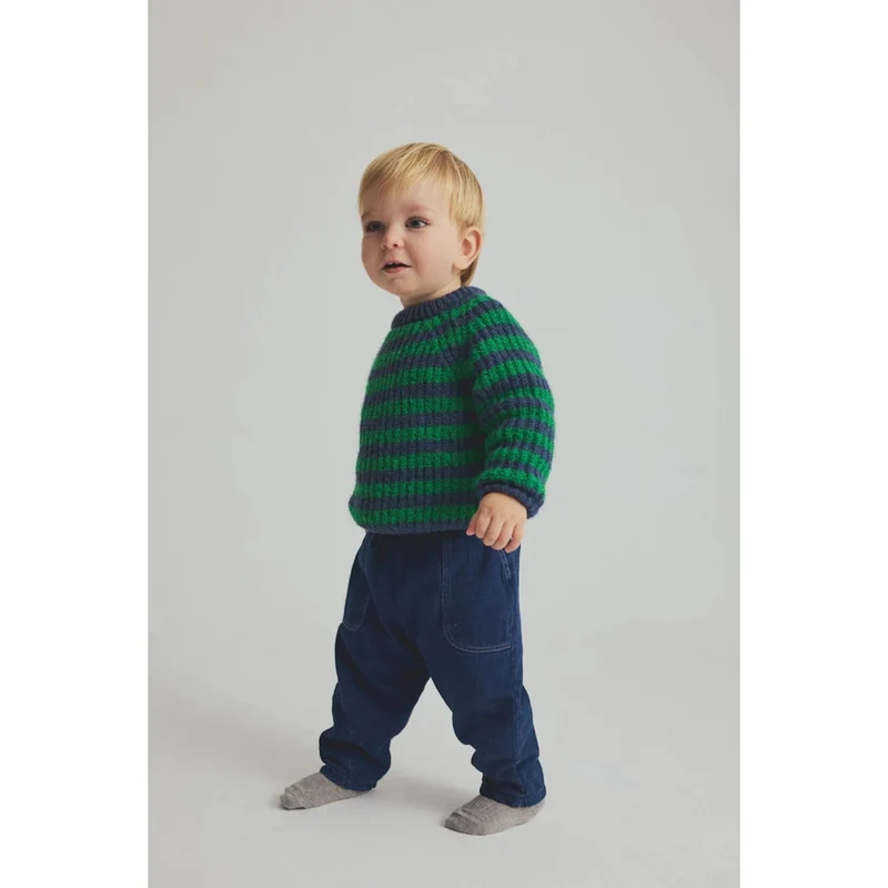 VIGO KNIT STRIPE BABY SWEATER - GRASS NAVY