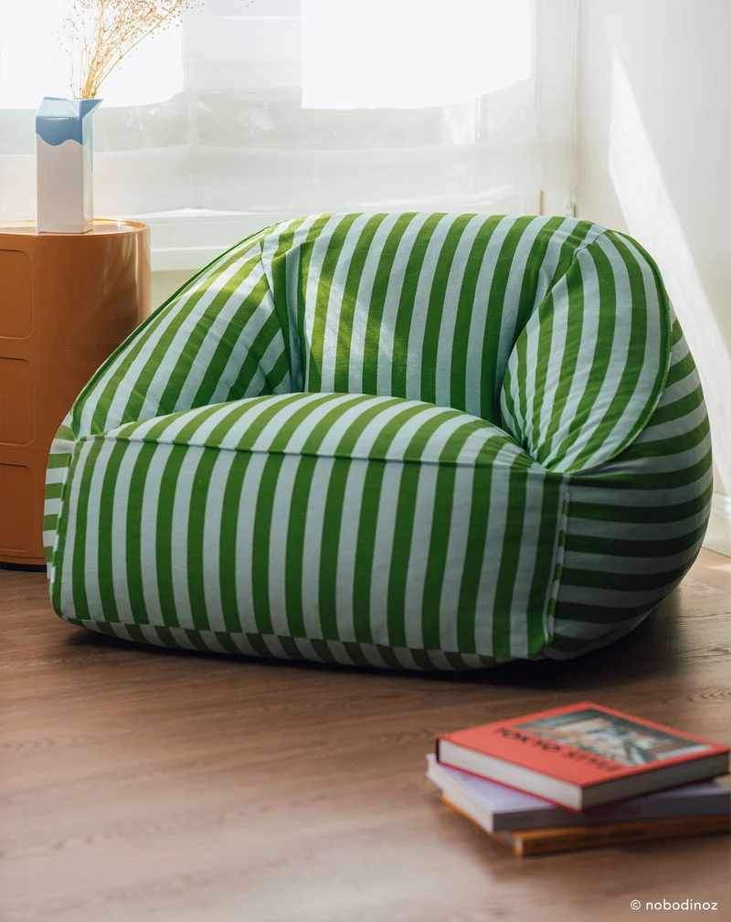 Nobodinoz Sitzsack-Sessel Ziggy Erwachsenengrösse Grün Blau gestreift