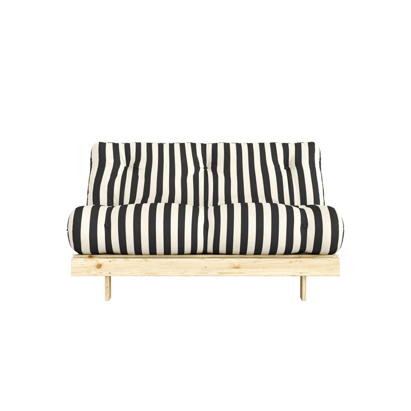 Canapé-lit en pin massif avec matelas rayé blanc et noir 140x200cm Raw roots - Karup Design