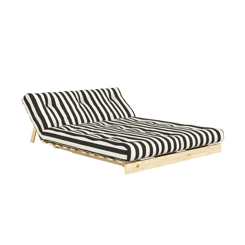 Canapé-lit en pin massif avec matelas rayé blanc et noir 140x200cm Raw roots - Karup Design