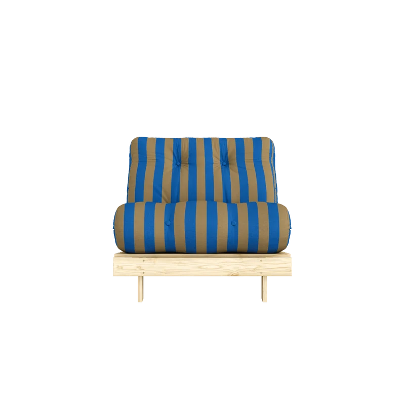 Canapé-lit en pin massif avec matelas rayé bleu et marron 90x200cm Raw roots - Karup Design