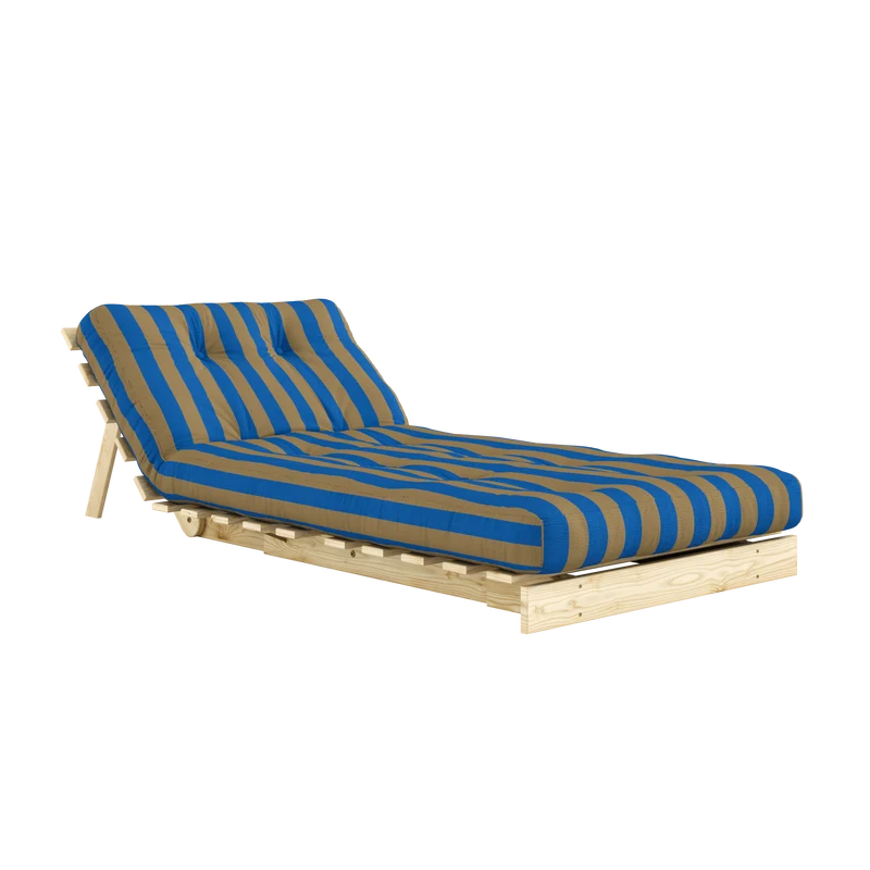 Canapé-lit en pin massif avec matelas rayé bleu et marron 90x200cm Raw roots - Karup Design
