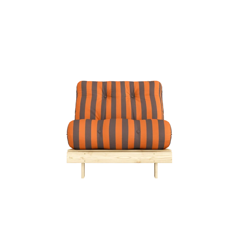 Canapé-lit en pin massif avec matelas rayé orange et marron 90x200cm Raw roots - Karup Design