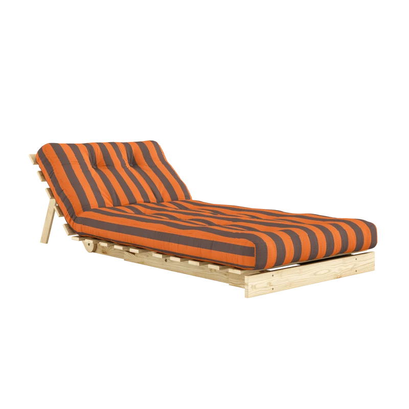 Canapé-lit en pin massif avec matelas rayé orange et marron 90x200cm Raw roots - Karup Design