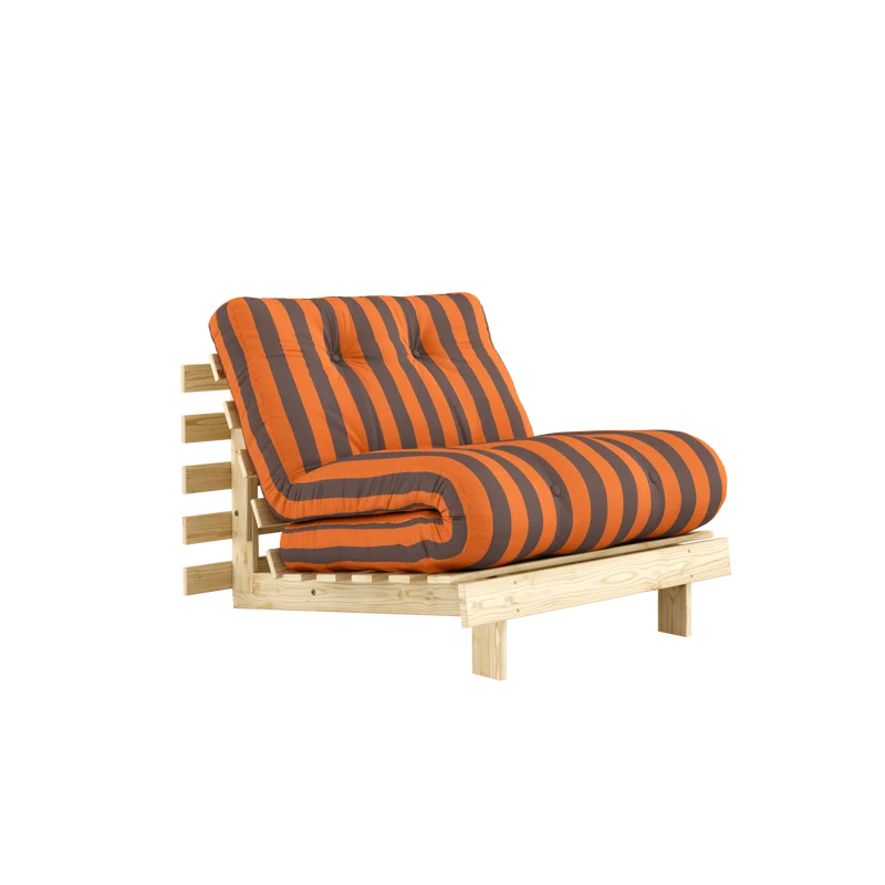 Canapé-lit en pin massif avec matelas rayé orange et marron 90x200cm Raw roots - Karup Design