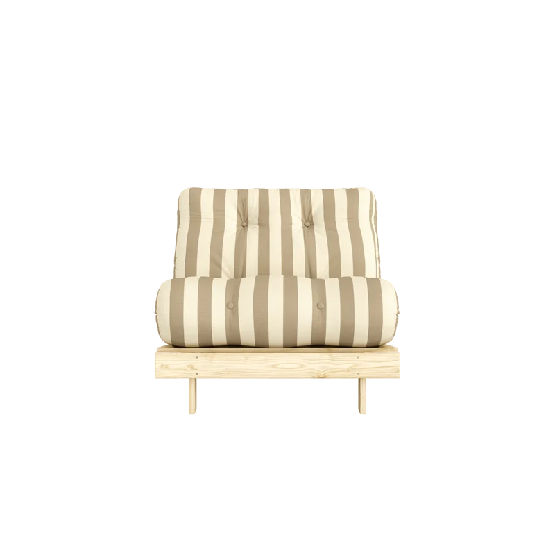 Canapé-lit en pin massif avec matelas rayé crème et taupe 90x200cm Raw roots - Karup Design